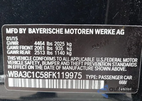 2015 BMW 328I z USA, uszkodzony, nr VIN WBA3C1C58FK119975